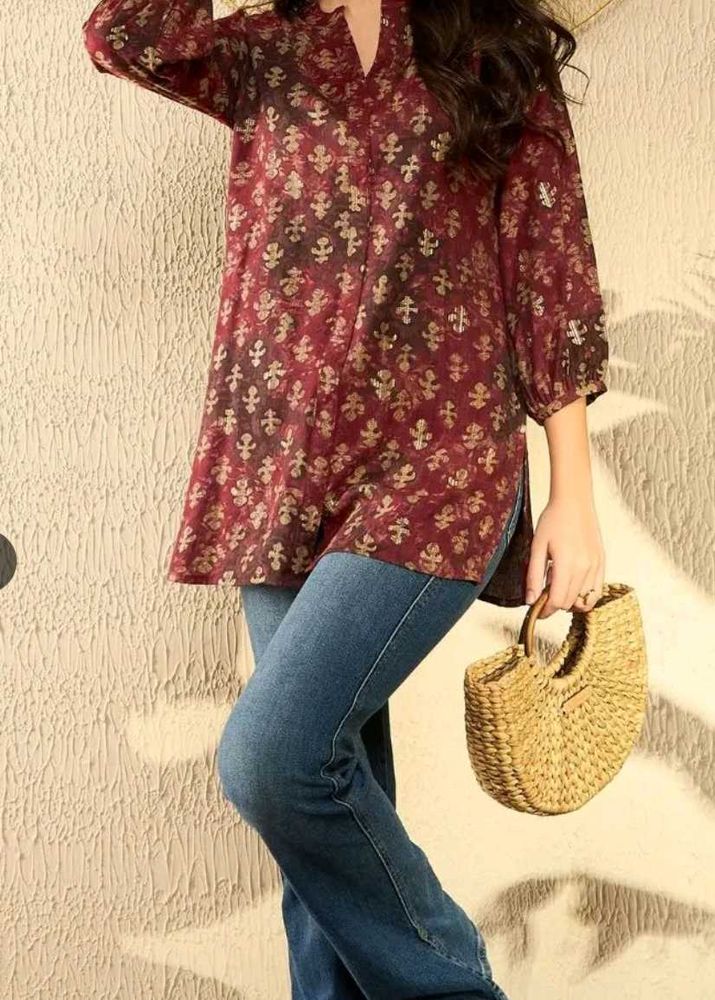 Floral Print Maroon Tunic Top / short kurti