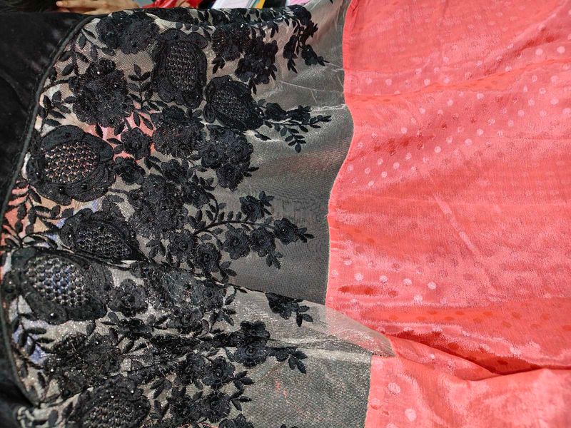 Beautiful Designer Saree Two Colour Net Design