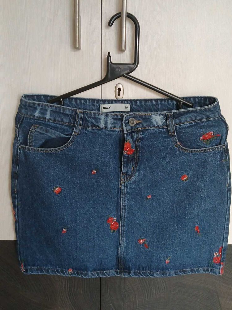 Floral Denim Mini Skirt