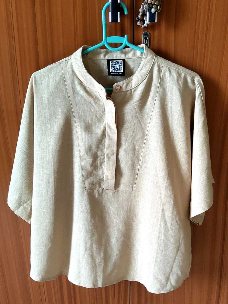 Virgio Linen Mandarin Collar Shirt Popover