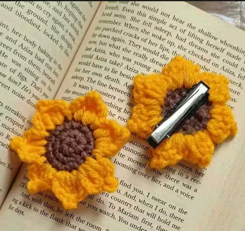 Crochet Sunflower Hair Clip