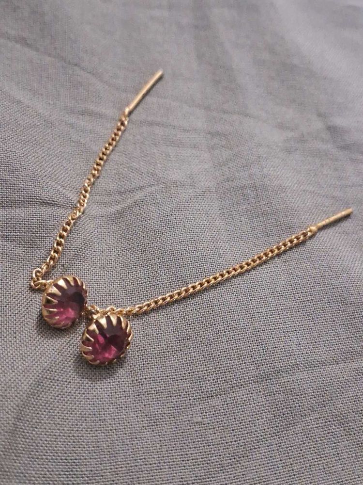 Threader earrings with pink stones