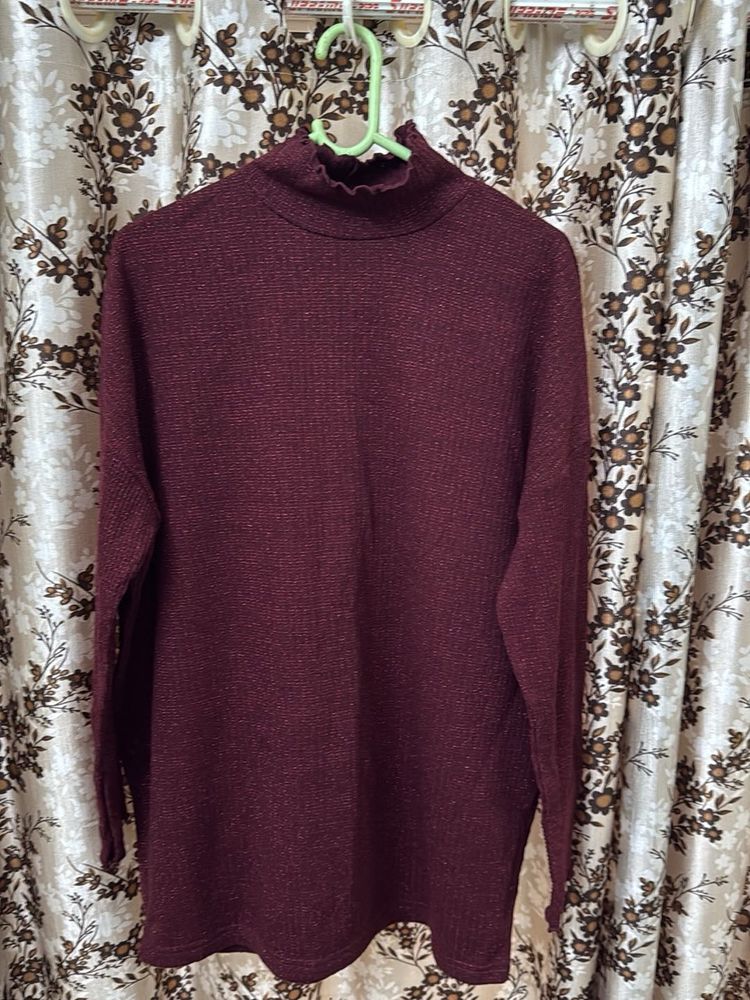 Burgundy Turtleneck Long Sleeve Top