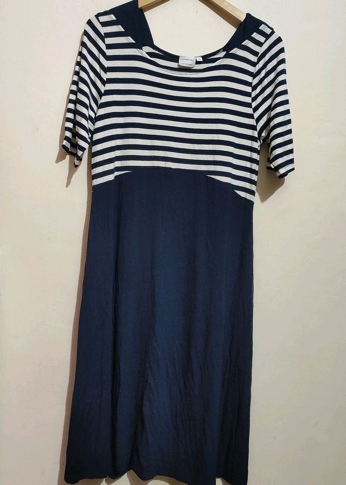 Navy Blue &amp; White Lining Dress For Girl Or Woman
