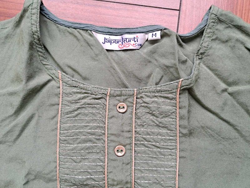 41) Olive Green Jaipur Kurti Top - Size M