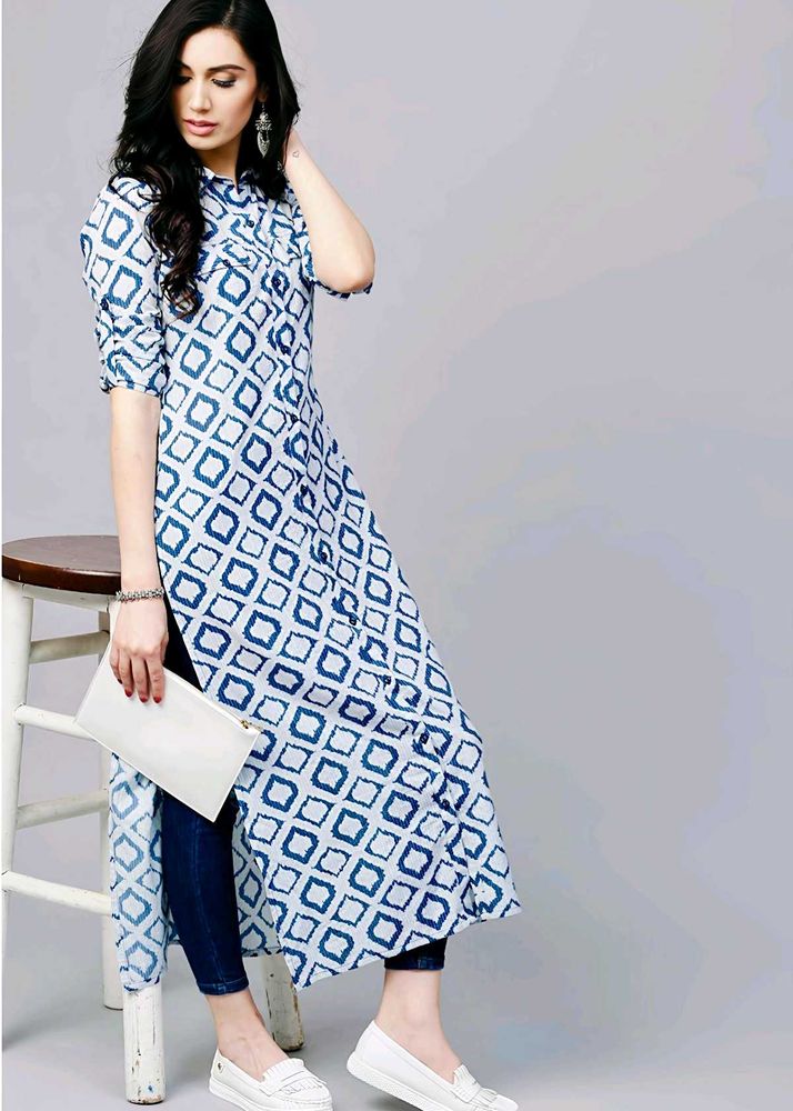 💠Blue &amp; White Geometric Print Kurta