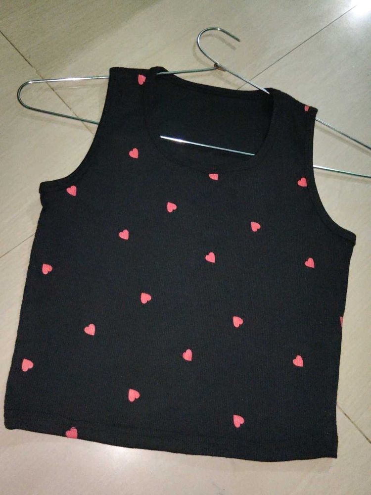Cute Black Heart Print Tank Top