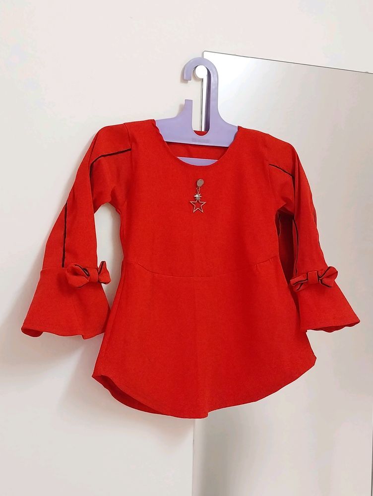 ❤️Bow Bell Sleeves Fancy Red Top