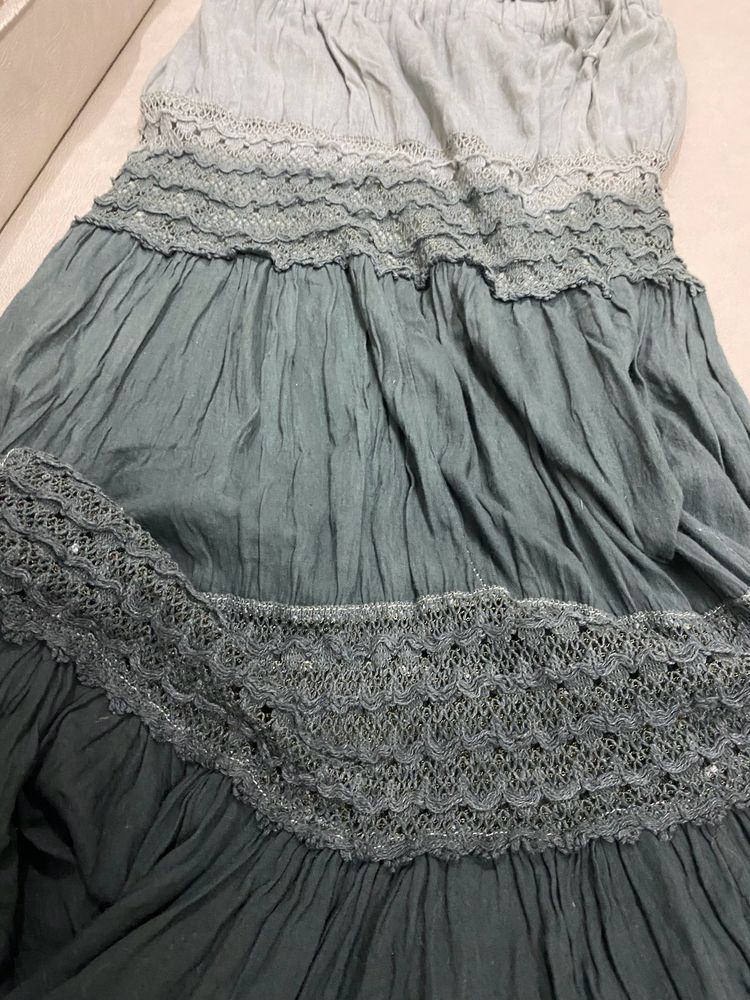 Y2K Ombre Dark Green Maxi Skirt