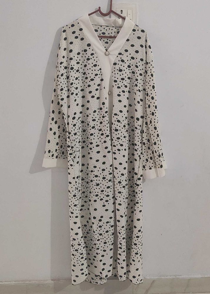 Off White Printed Abaya