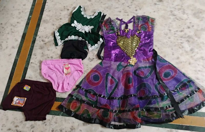 Kids Combo: Fancy Dress, Top and 3 Pantis Set