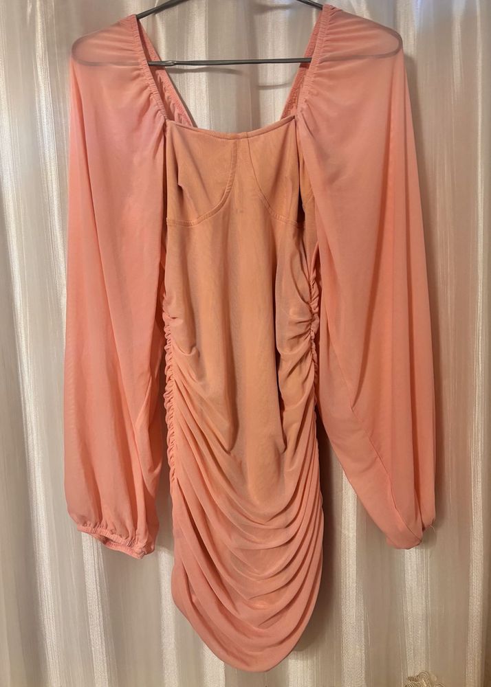 Soft Pink Ruched Mini Dress