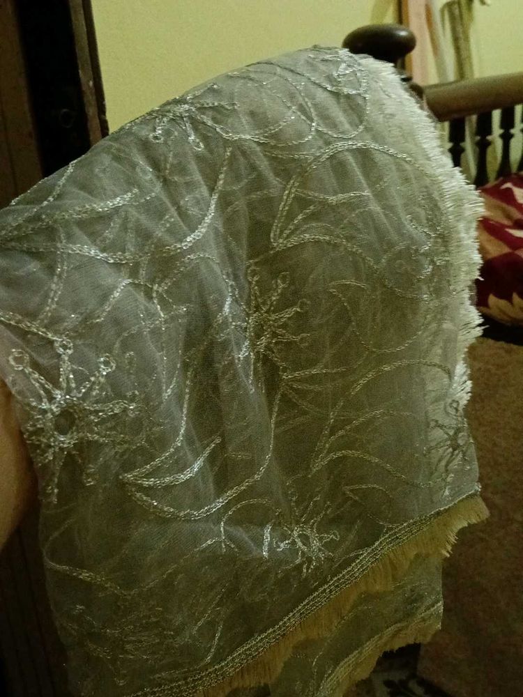 Embroidered Silver Shawl
