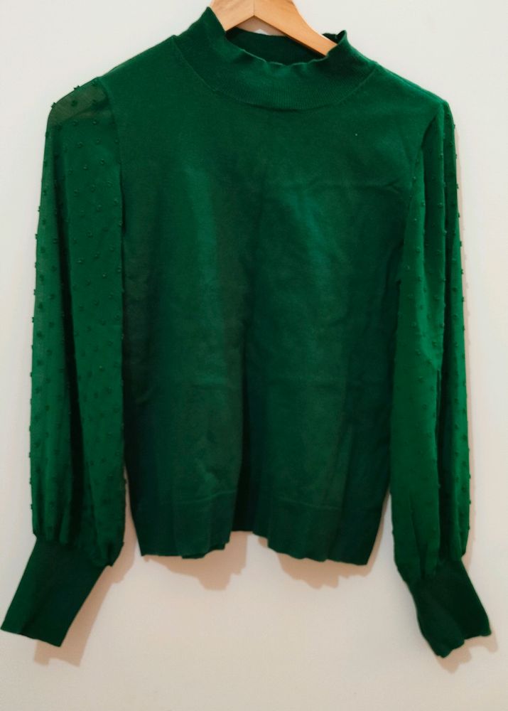 Green Regular Sleeves Woolen Top