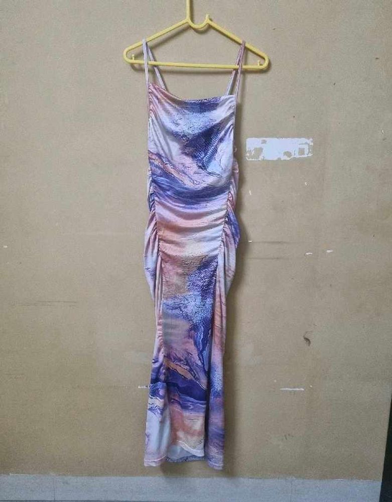 Abstract Printed Ruched Dress