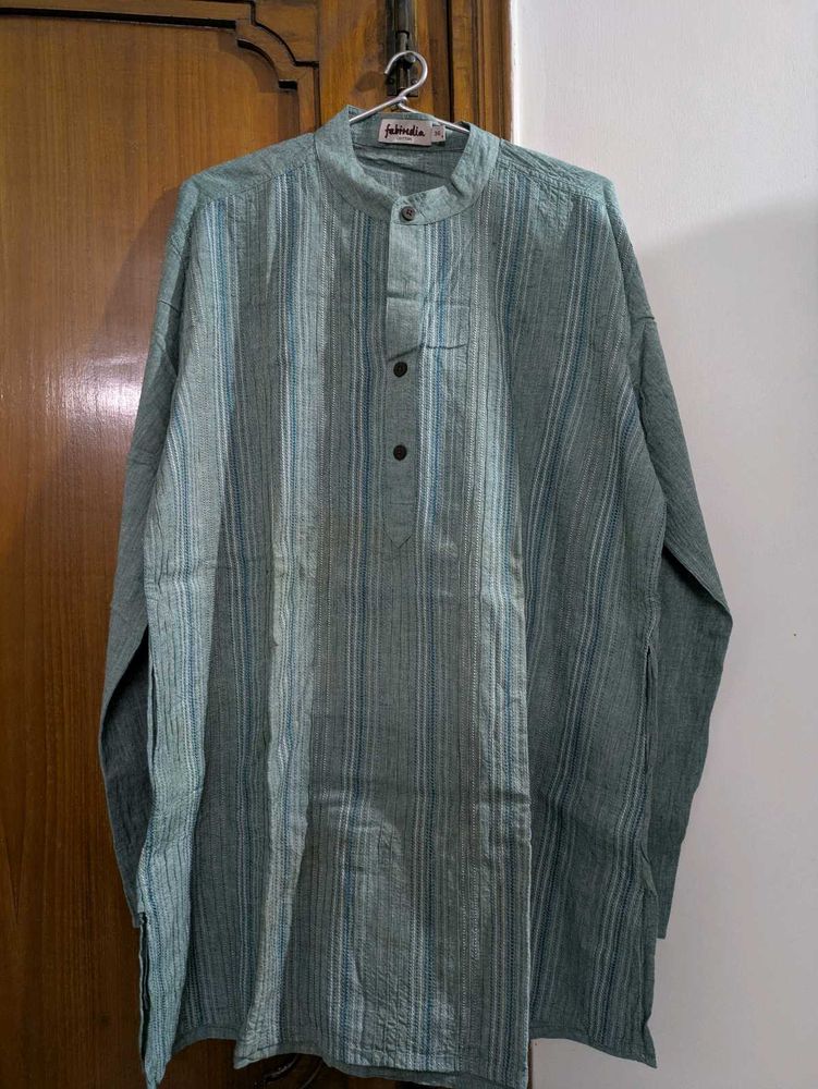 Green Embroidery Short Kurta For Men