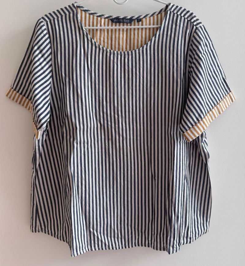 Grey &amp; Mustard Striped Cotton Top