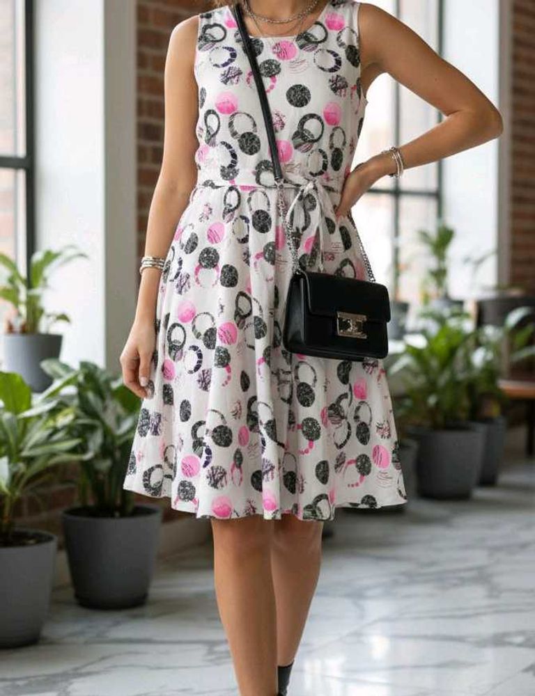 Women's Sleeveless Circle Print Dress