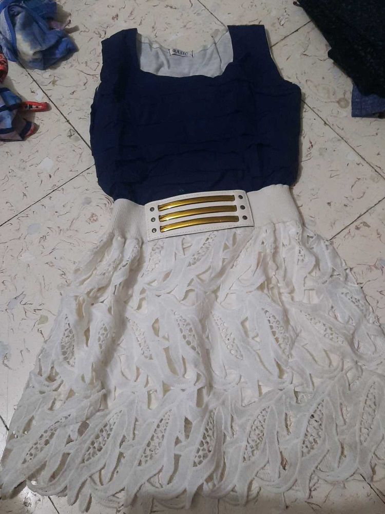 Navy &amp; White Lace Dress