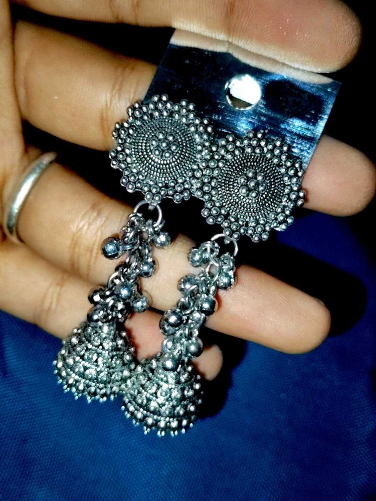 Silver Jhumka Earrings