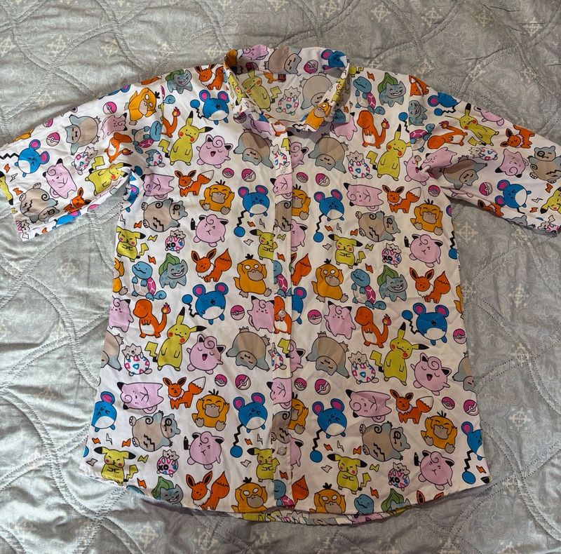 Cartoon Print Button-Up Shirt