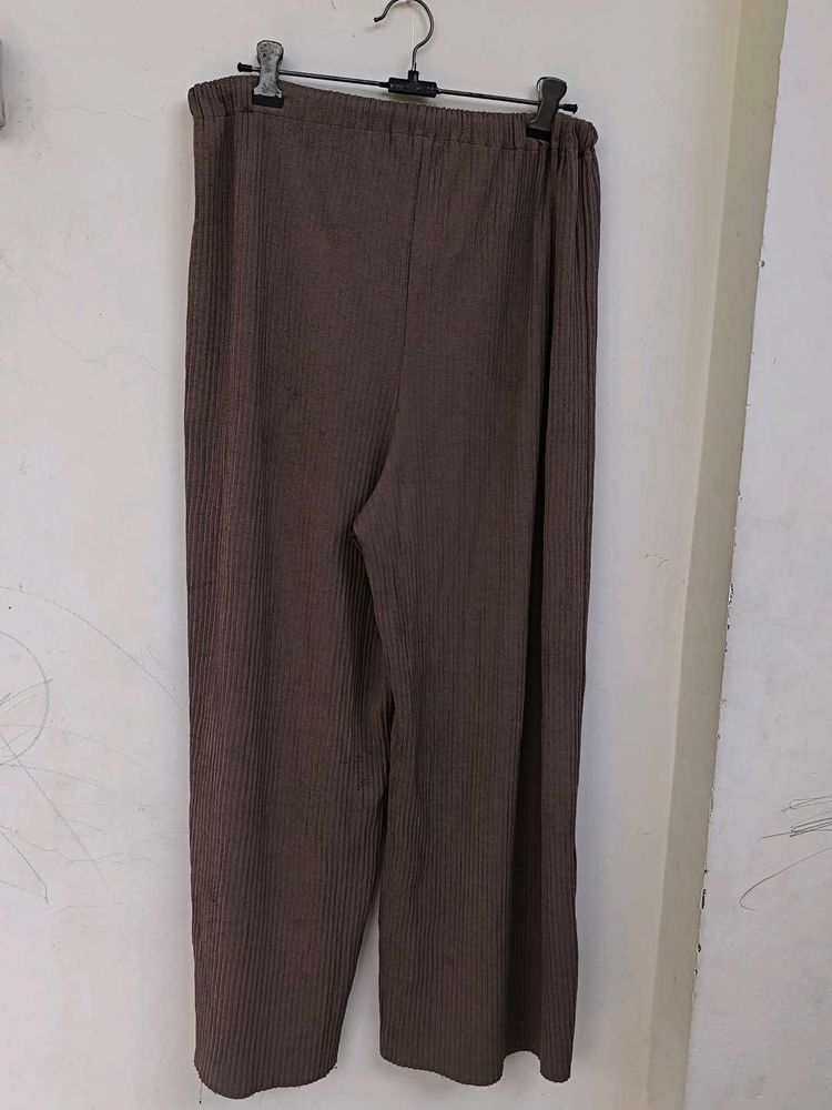 Brown Ribbed Wide Leg Pants