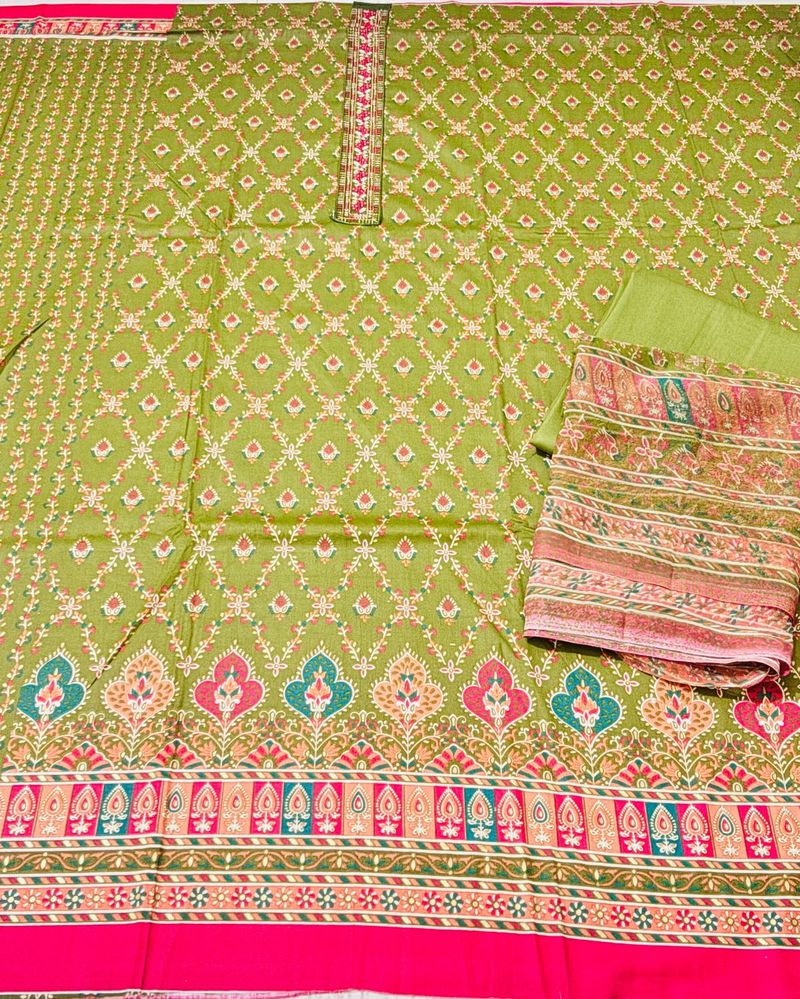 Green Printed Salwar Kameez Fabric