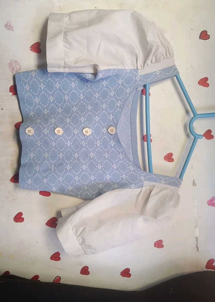 Cute Blue Korean Knit Top.