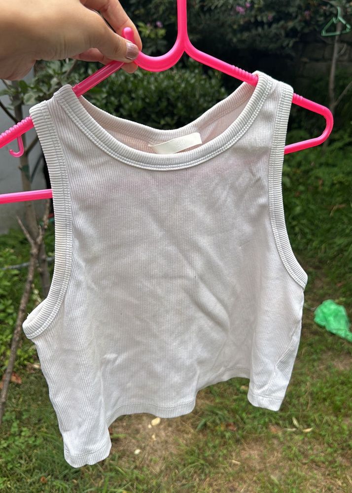 White Ribbed Tank Top