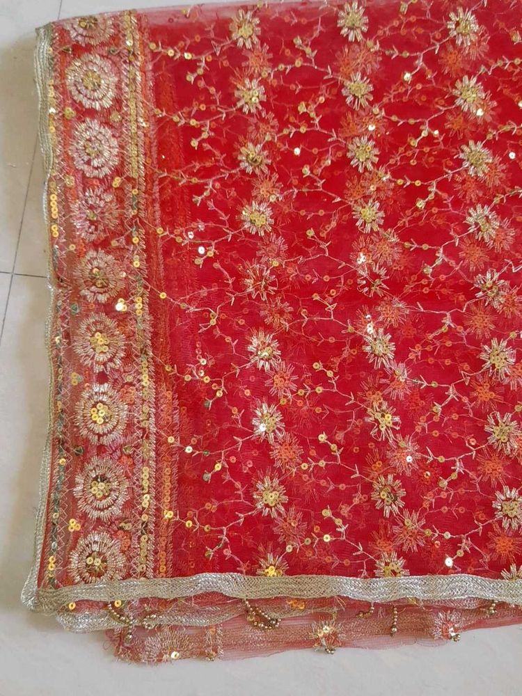 Red Embroidered Dupatta