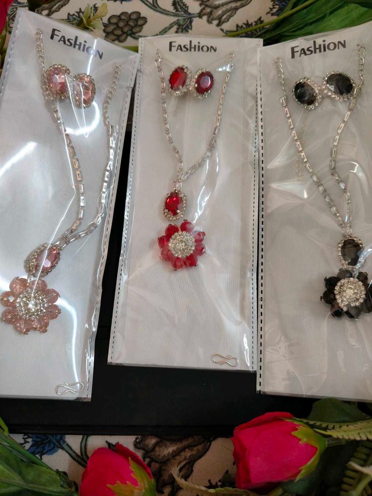 Rhinestone Flower Jewelry Sets - 3 Colors