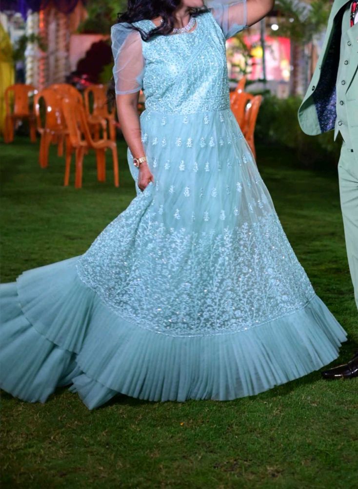 Elegant Blue Embellished Gown