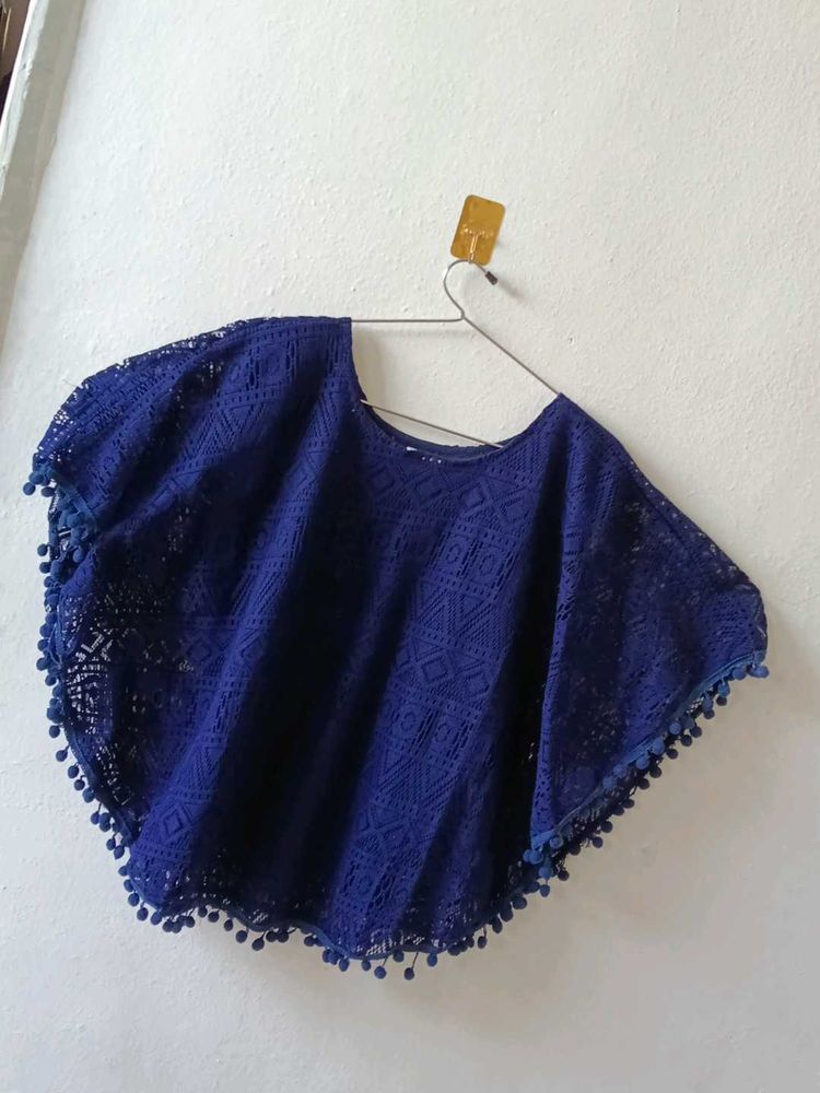 Blue Lace Pom-Pom Cover-Up
