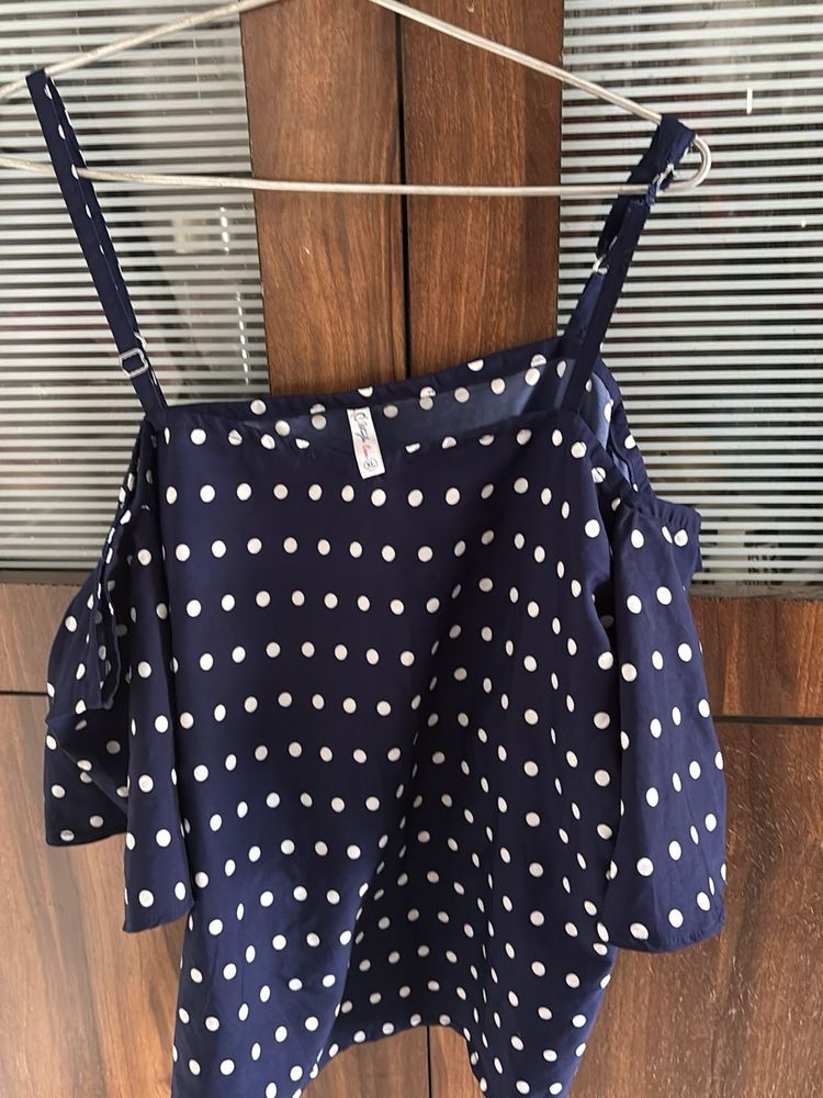 Polka Dot Cold Shoulder Top
