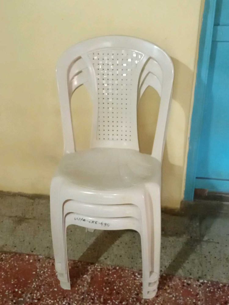 White Plastic Stacking Chairs (Set of 3)