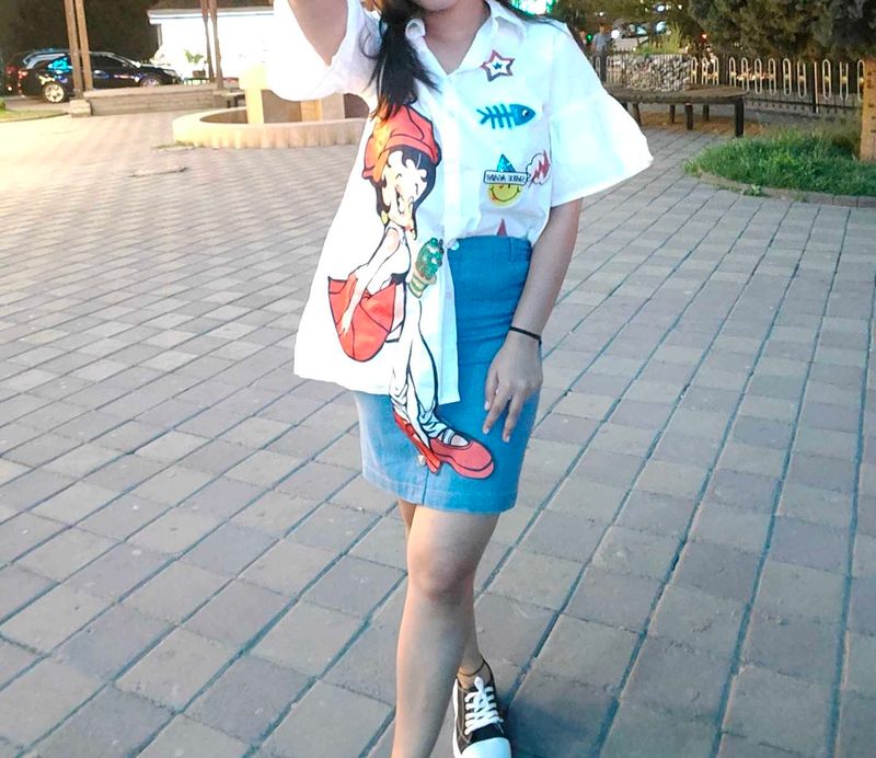 Combo Shirts And Denim Skirt