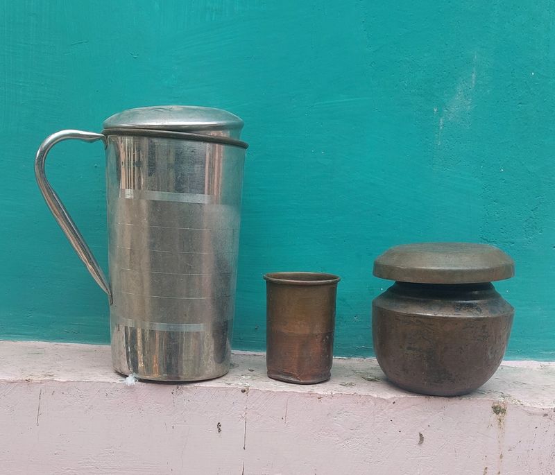 Set Of 2 Peetal Glass , Jug ( Old Items )