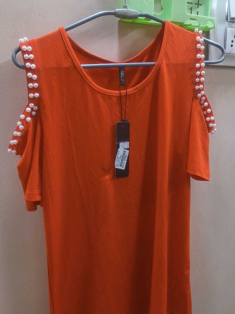 Orange Cold Shoulder Top