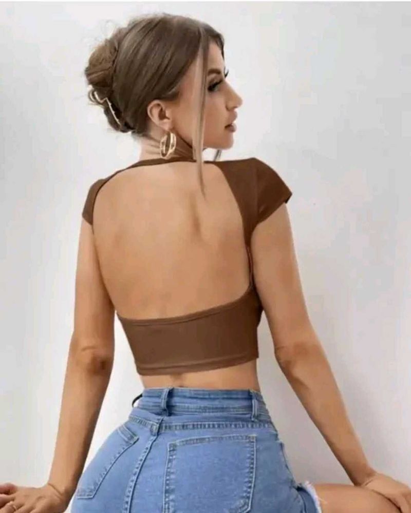 Brown Backless Crop Top