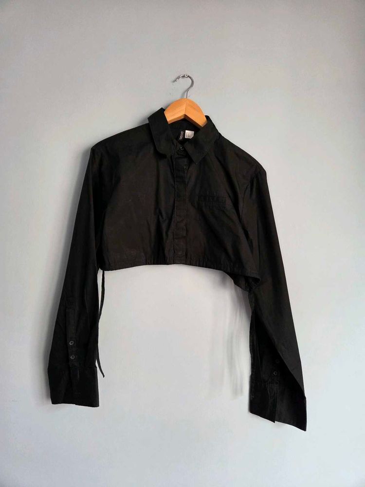 Black Cotton Cropped Top H&amp;M side tie