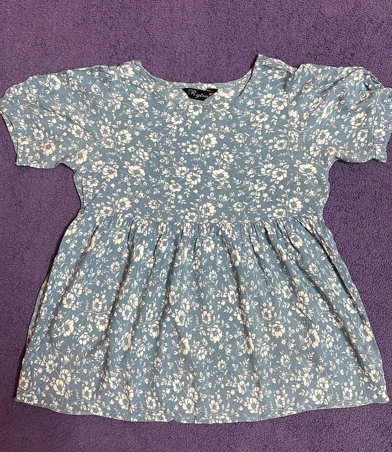 Blue Floral Print Top