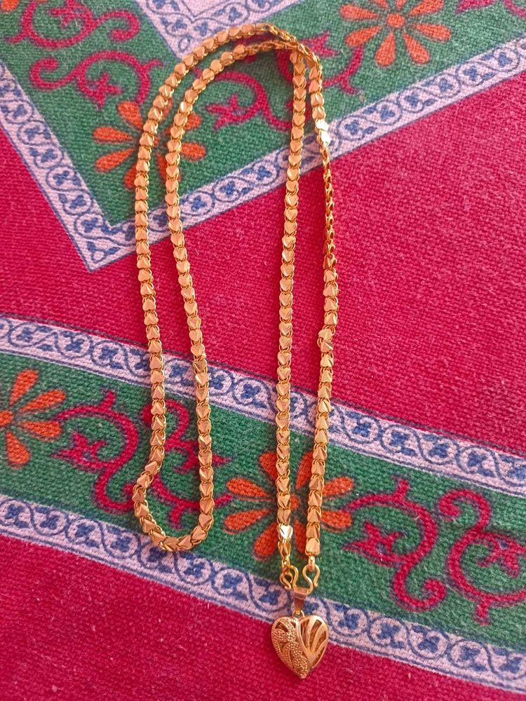 1 Gram Gold Heart Pendant Chain With Garenti
