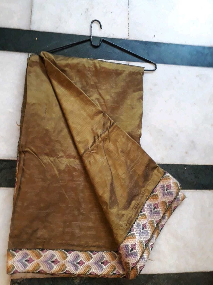 Tussar Silk Saree in Olive Green