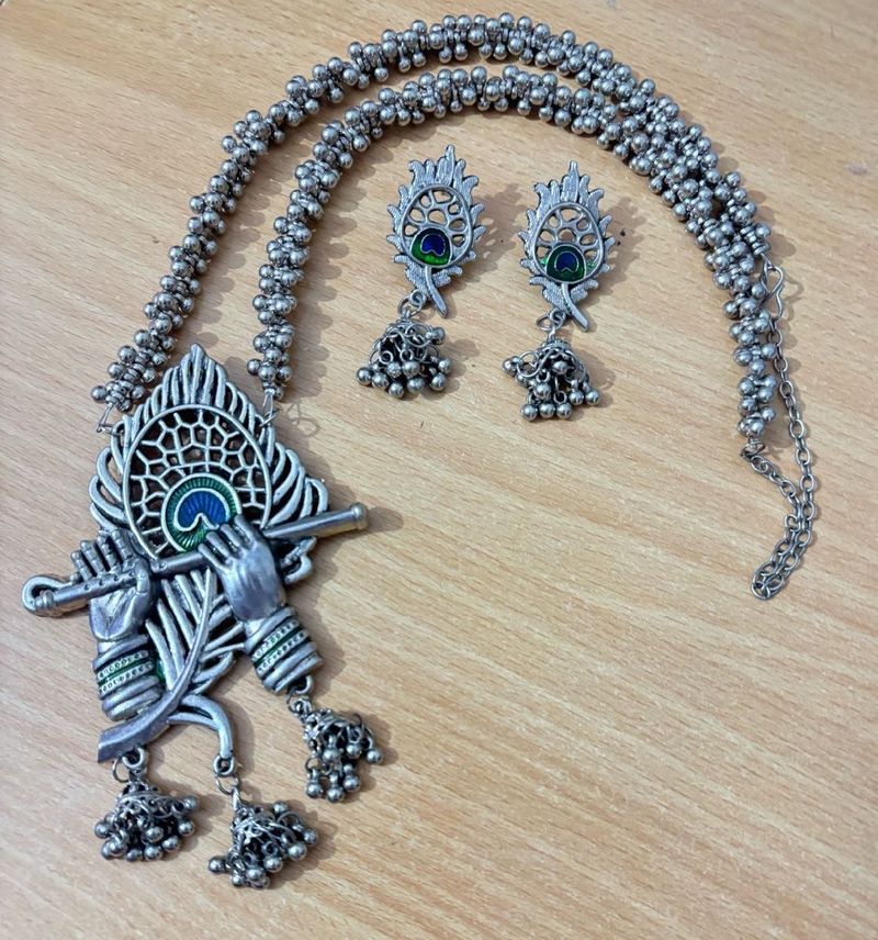 Krishna Inspired oxidised Silver Jewelry Set