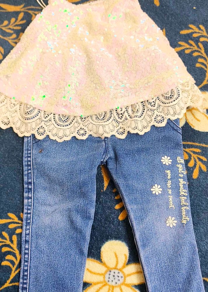 Sparkly Top &amp; Denim Set
