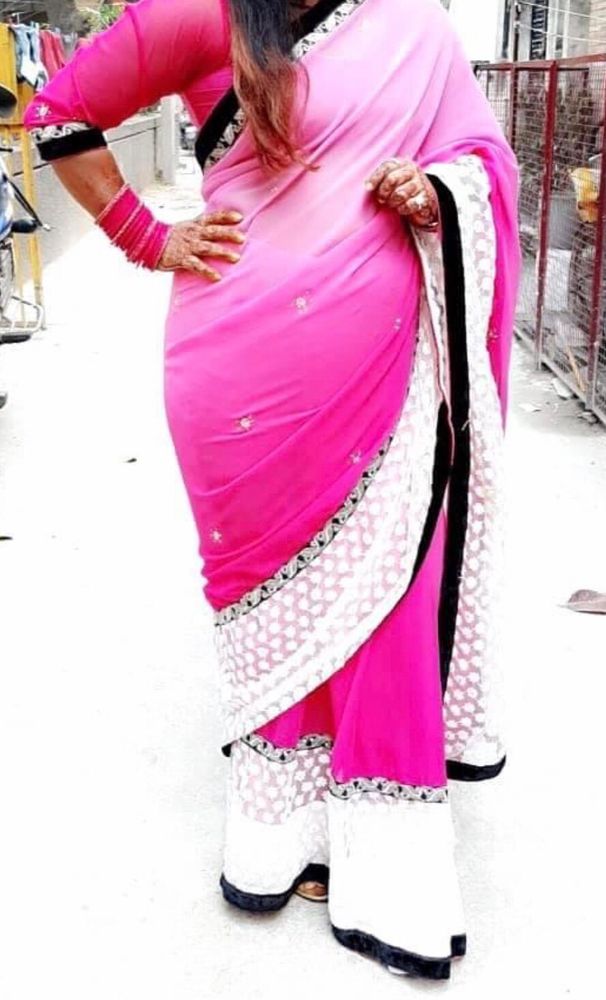 Net embroidered in border saree with blouse