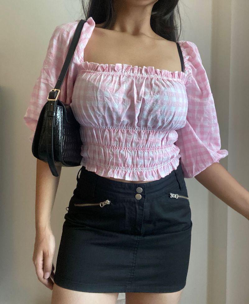 New With Tag Pink Gingham Crop Top