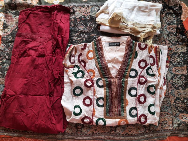 cotton embroidered 2 piece suit