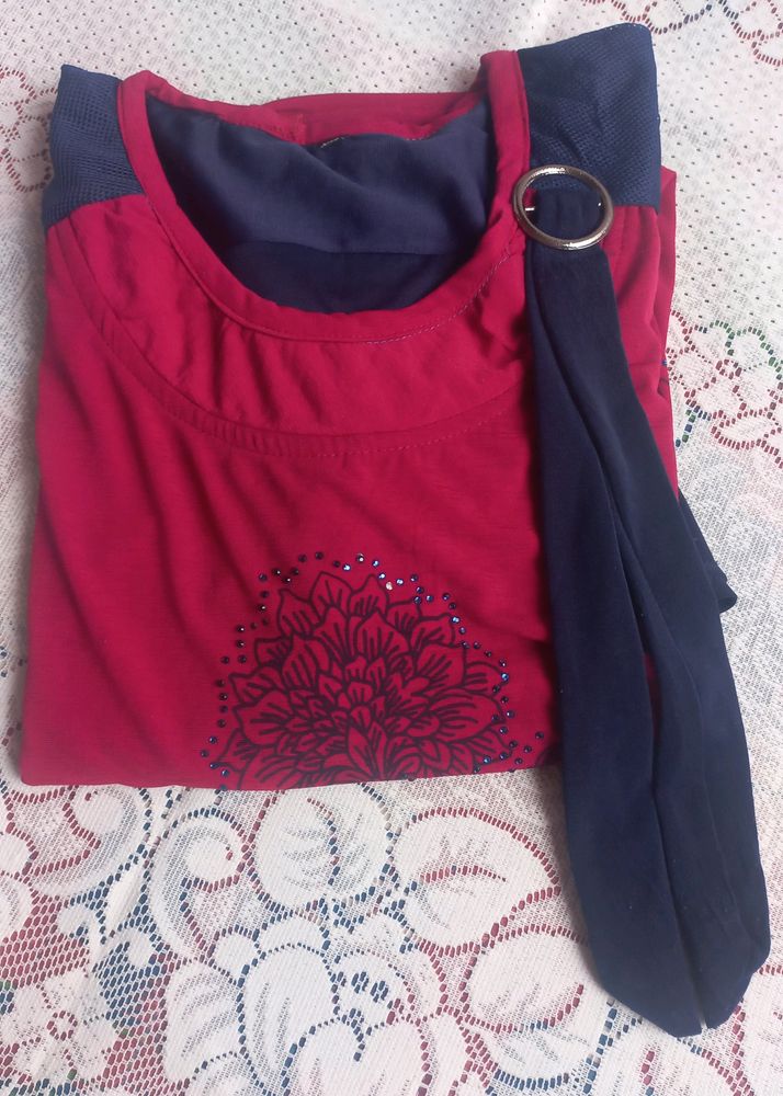 Blue N Dark Red Top