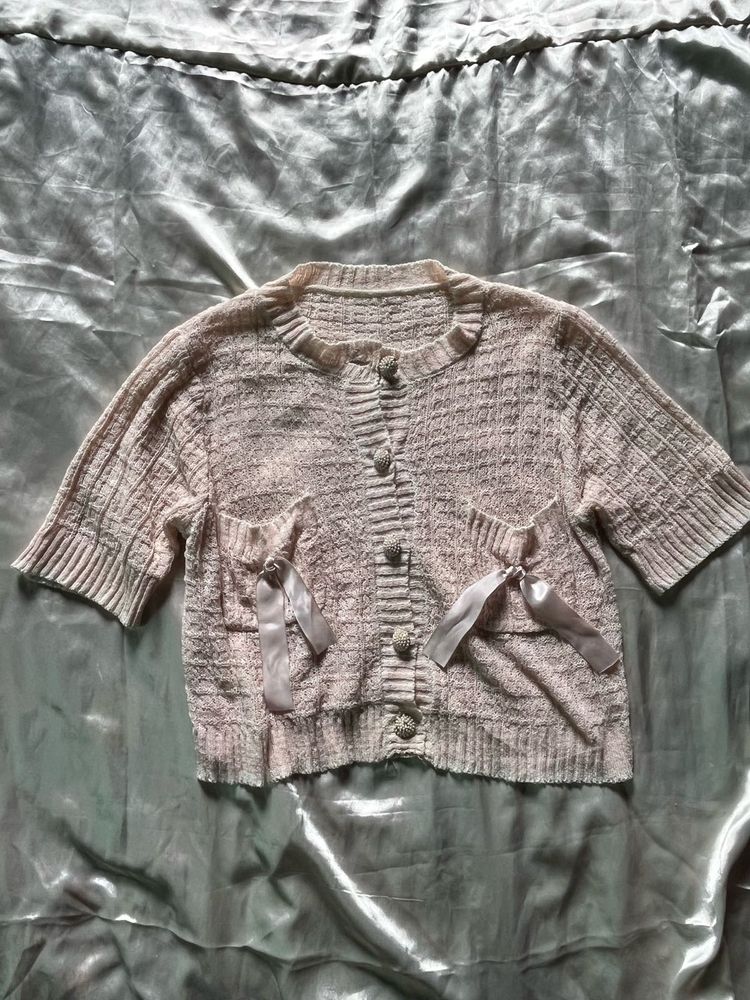 Pink Cute Top| Bow On The Pocket